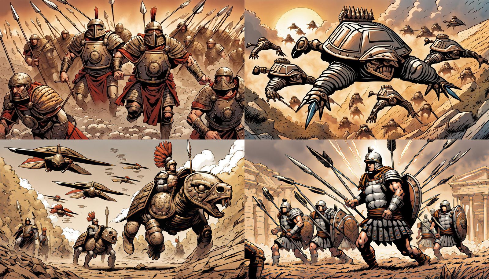 Roman Testudo Formation in Comic Book Style
