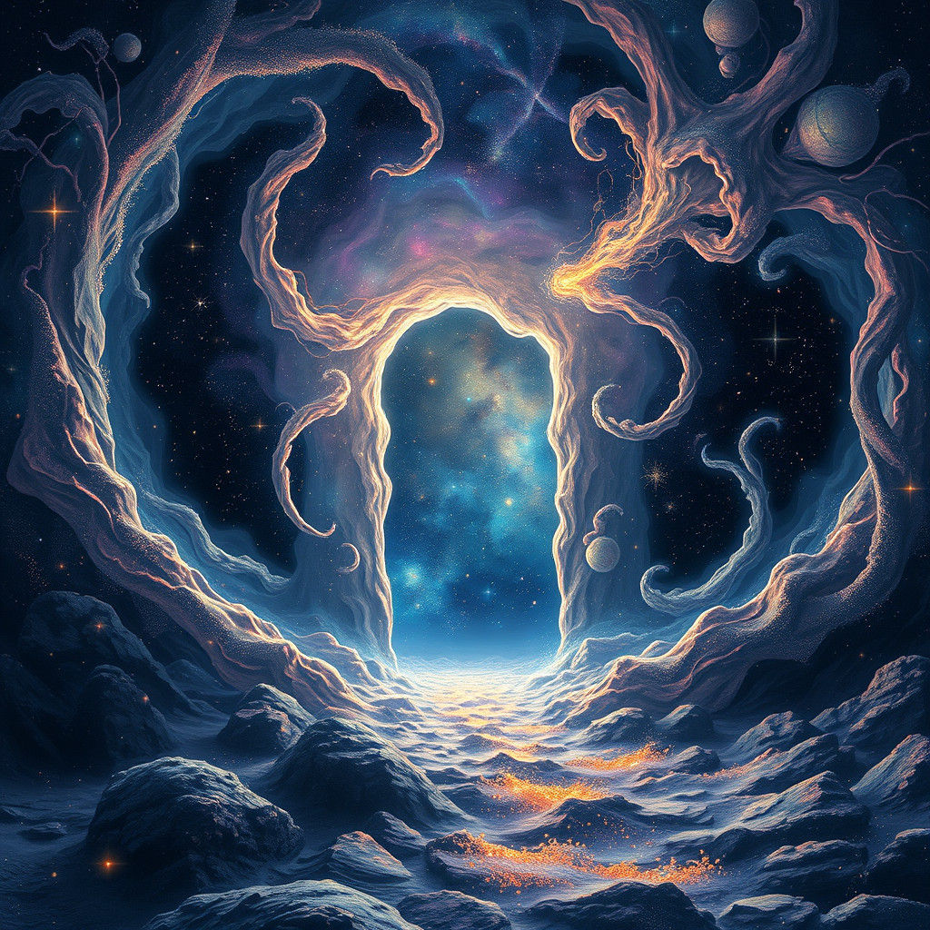 Iridescent Portal to Starry Sky: Surreal Matte Painting