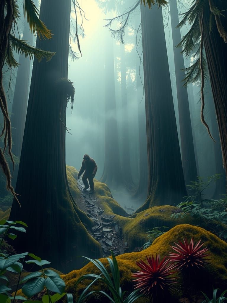 Mysterious Redwood Sasquatch in a Primeval Jungle