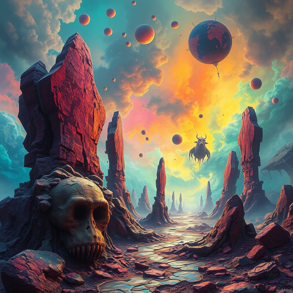 Surreal Dreamscape with Vibrant Colors and Abstract Patterns