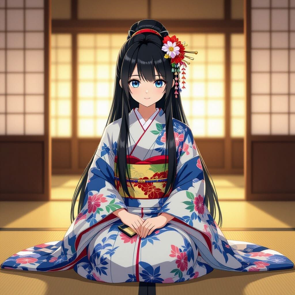 Anime Girl in Junihitoe at Japanese Palace
