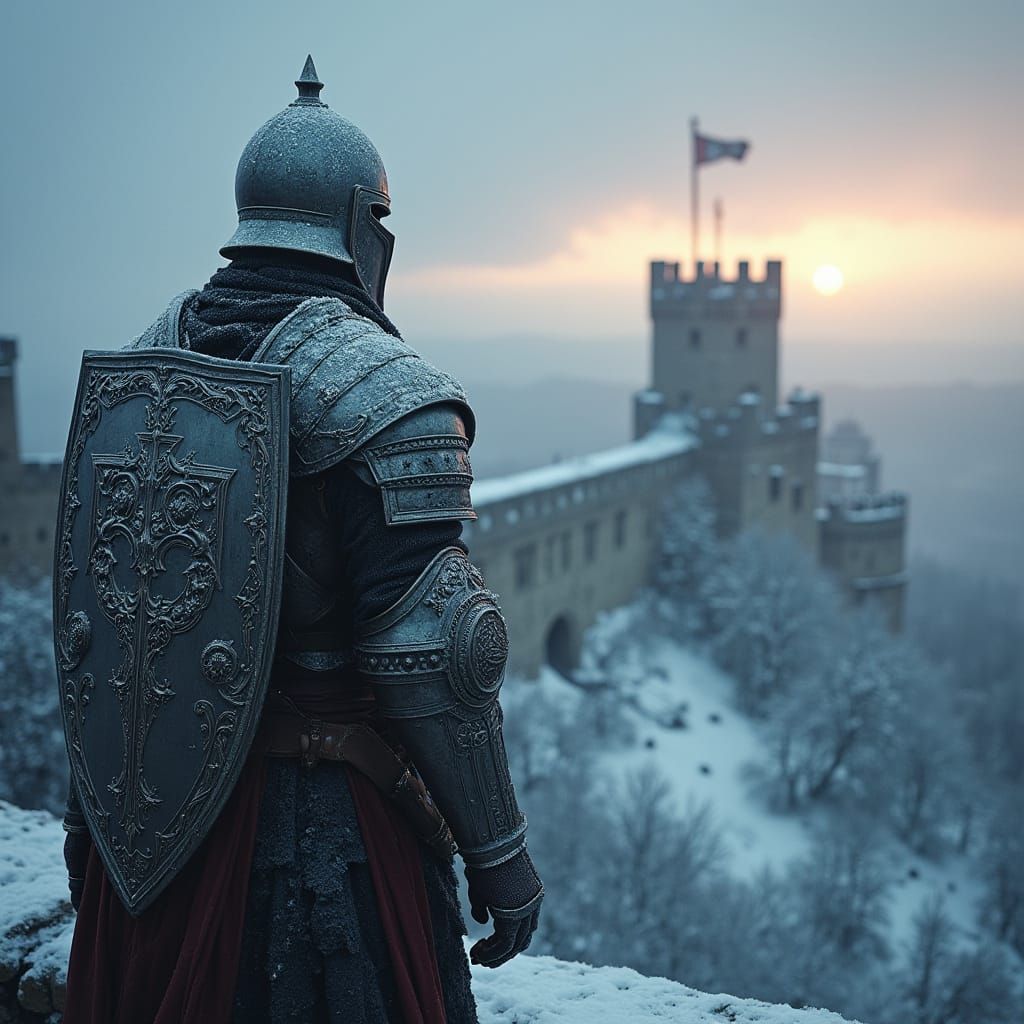 Varangian Guard Knight Watches Over Snowy Fortress