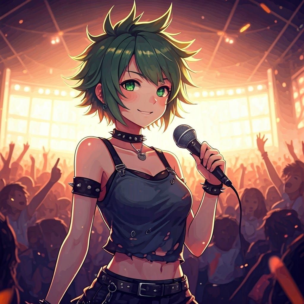 Rebel Idol Rocks Vibrant Concert Stage in Dynamic Manga Styl...