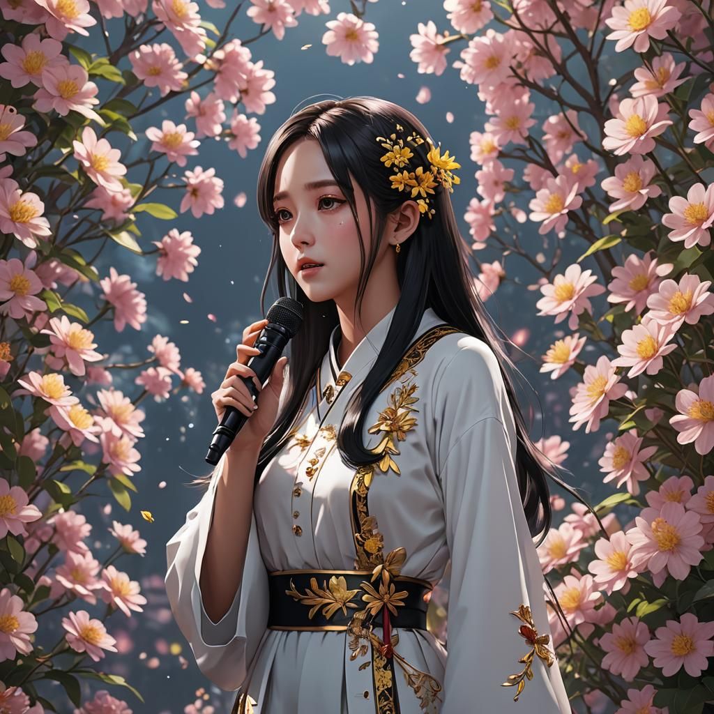 Anime Style 3D Render of Kim Jisoo Singing