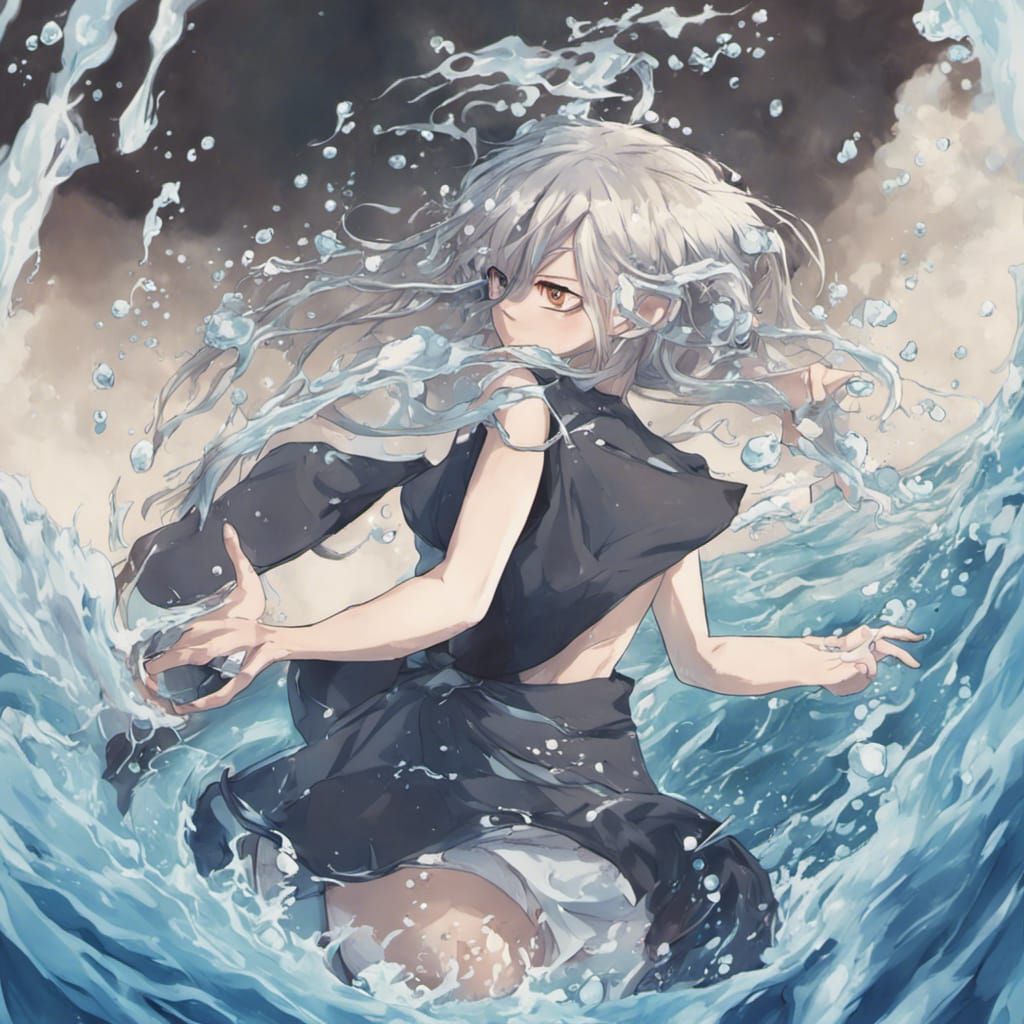 Woman Controls Water in Anime Style
