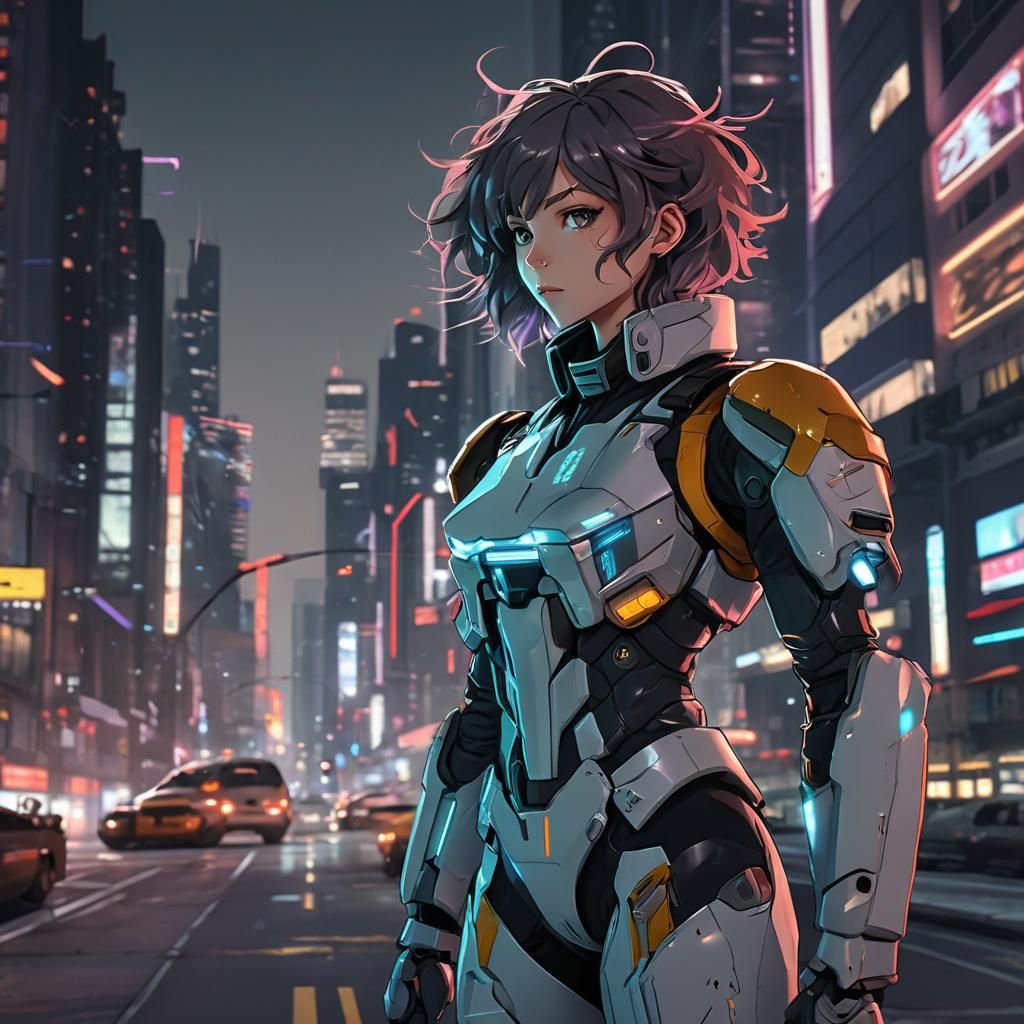 Anime-Style Mecha Pilot in Urban Setting