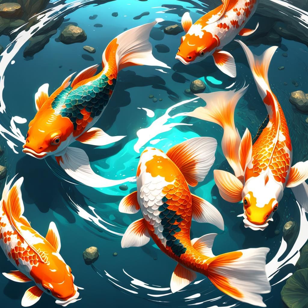 Yin Yang Koi Fish in Dynamic Lighting