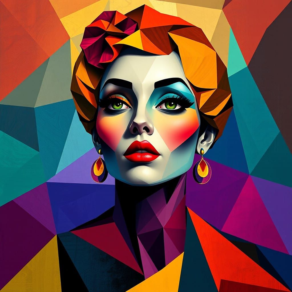 Stylized Portrait of Miss Molly in Cubist Art Deco Style