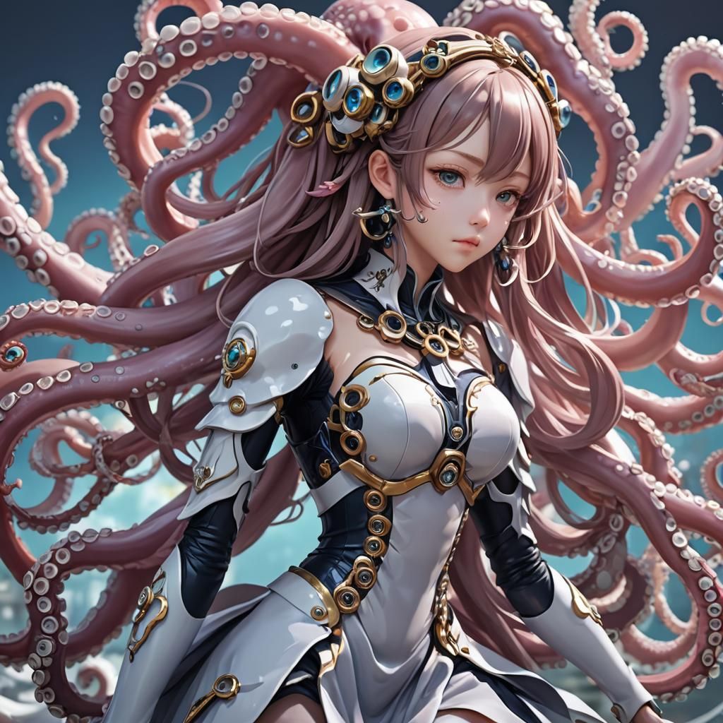 Octopus Waifu Hybrid in Anime Style