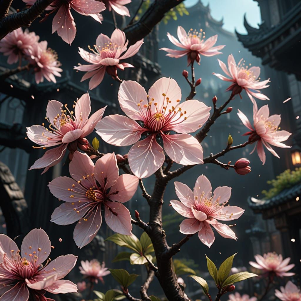 Ethereal Sakura Logo in Dark Fantasy Environment