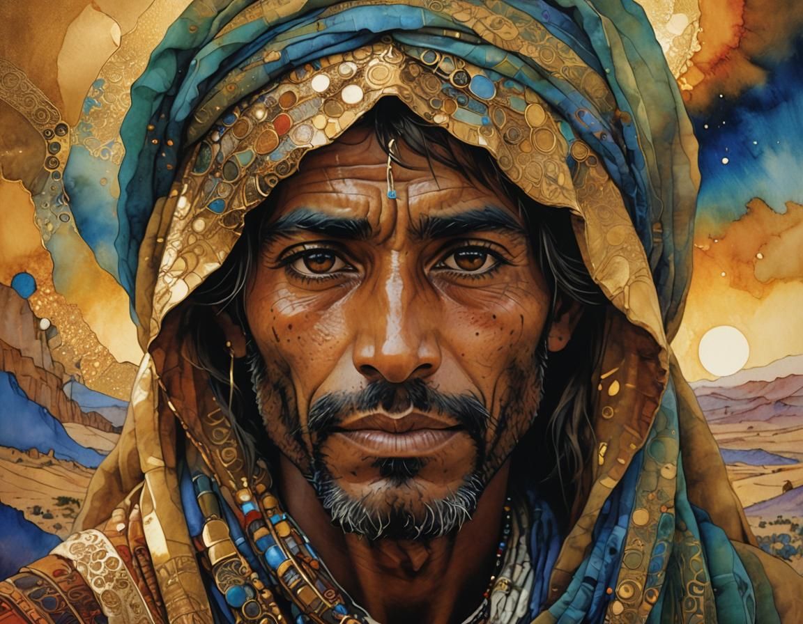 Enchanting Bedouin Portrait in Fantasy Desert Landscape