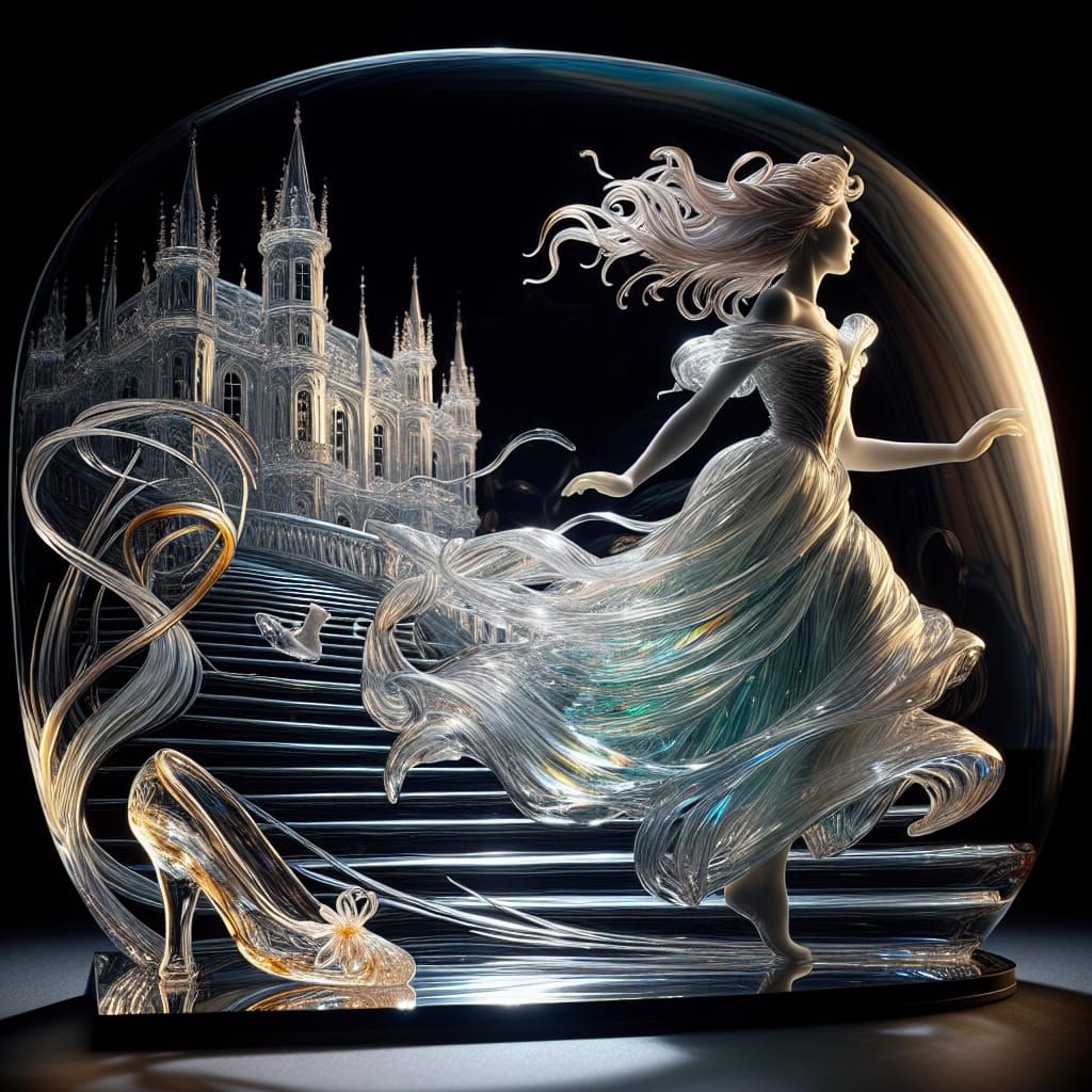 Glass Sculpture of Midnight Princess Leaving Slipper