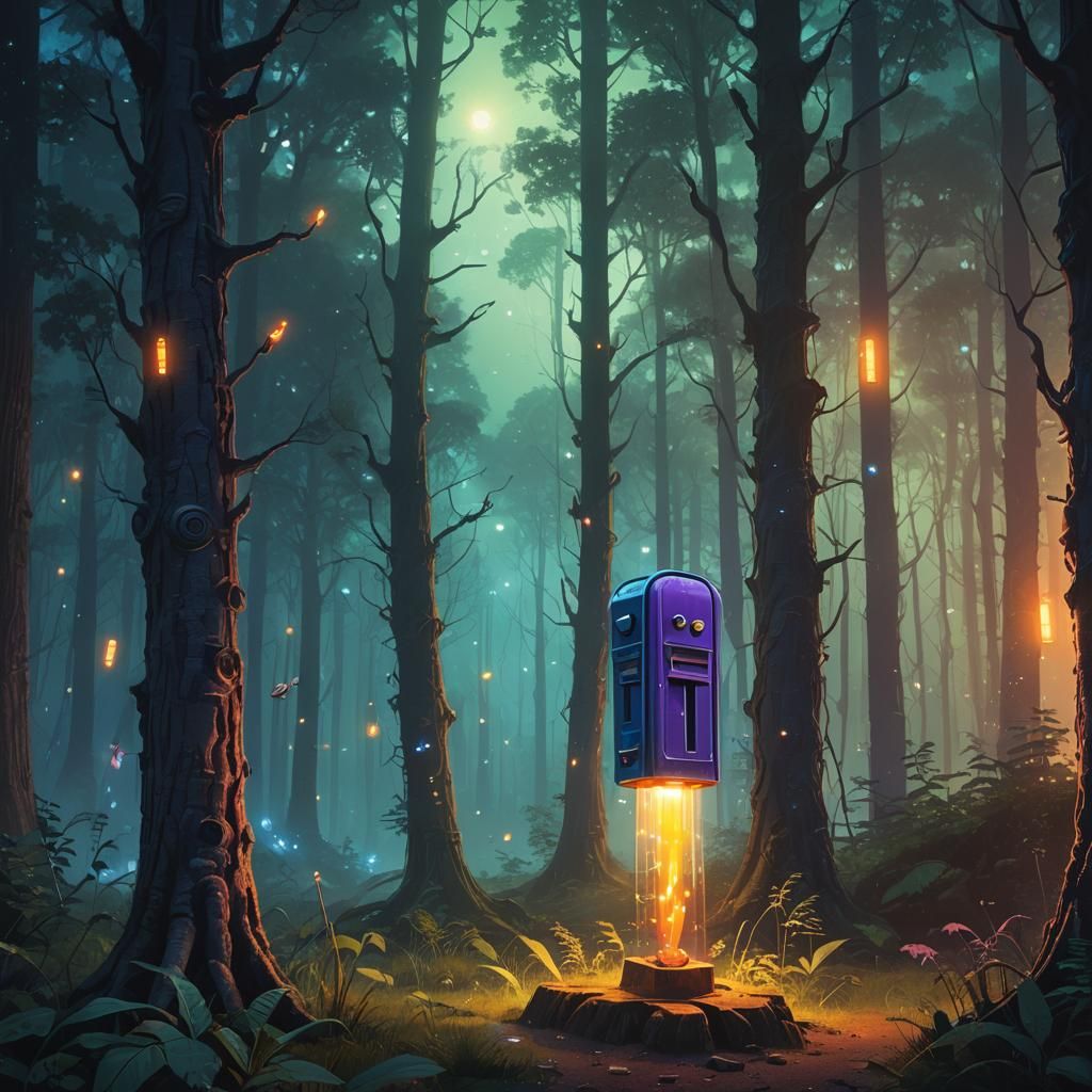 Magic Pez Dispenser in Mystical Forest, Fantasy Art