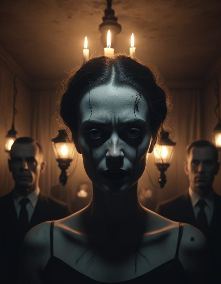 Eerie Twisted Freak Show Under Flickering Gas Lamps