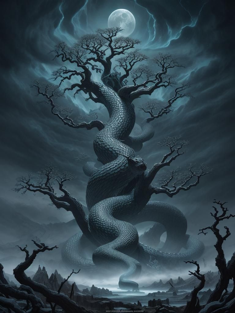 Epic Jörmungandr Encircling Cosmic Ash Tree