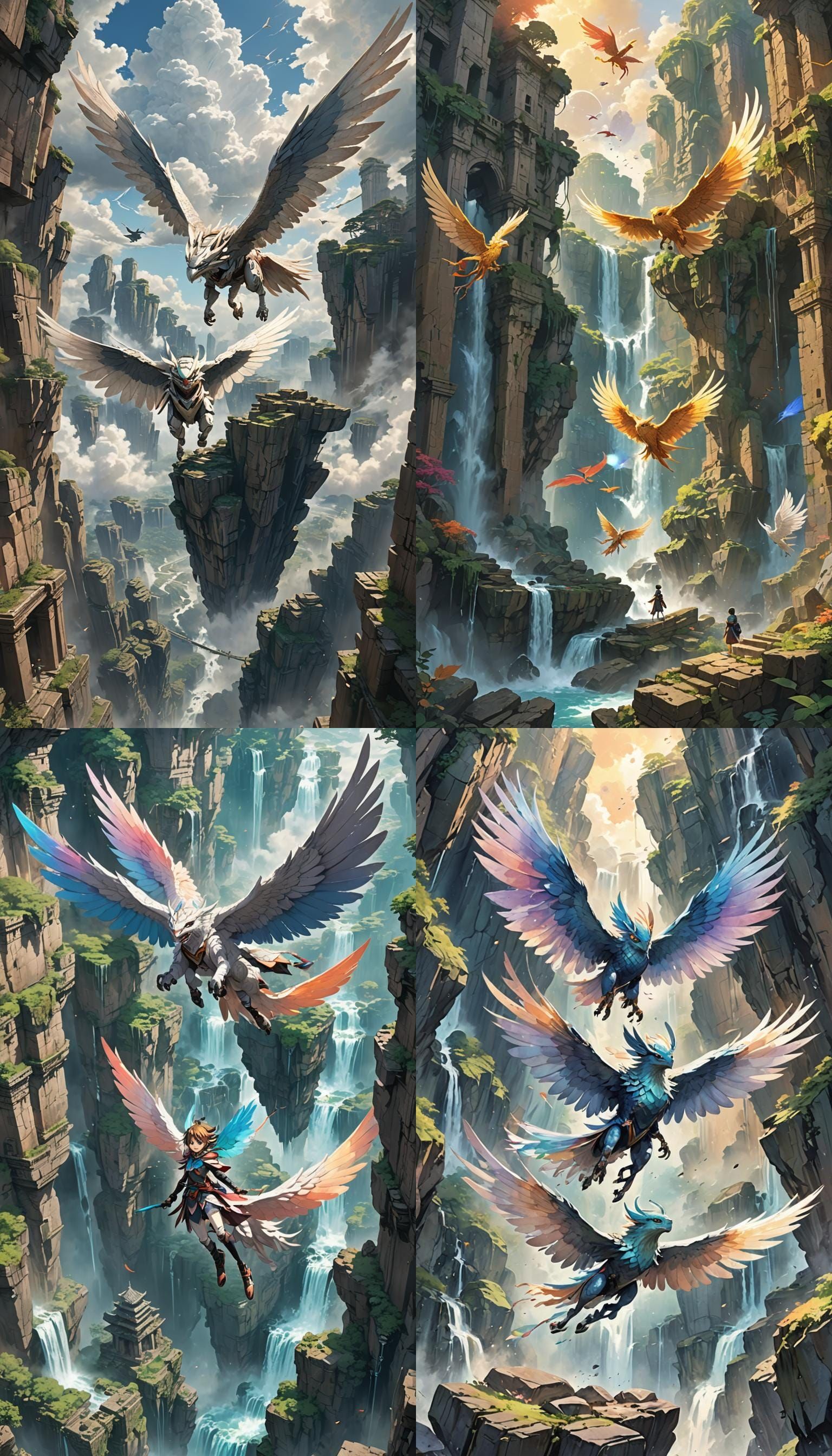 Anime Character Soaring Through Floating Islands