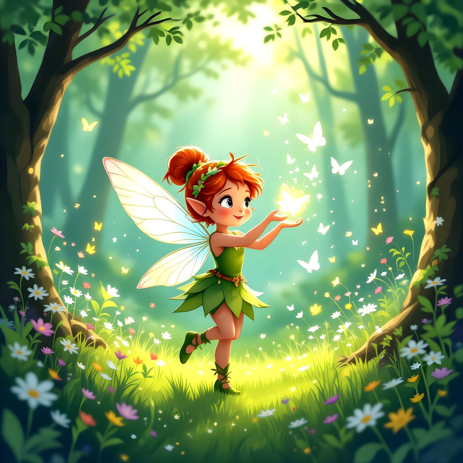 Mischievous Sprite Weaving Illusions in Enchanted Forest