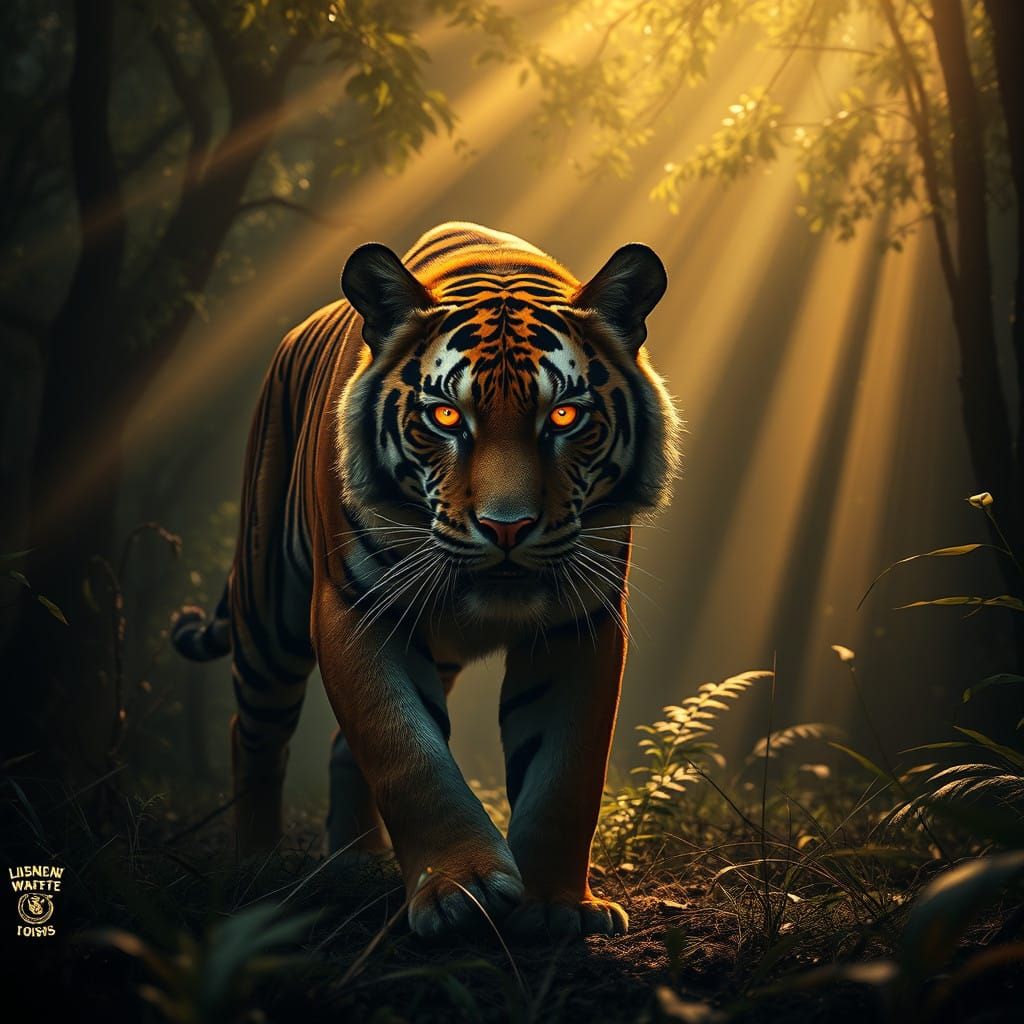 Majestic Tiger Prowls Through the Misty Jungle in Hyper-Real...