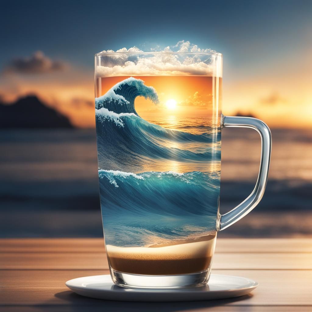 Ocean Landscape Inside Coffee Cup