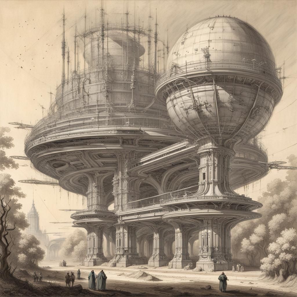 Neoclassical Space Station on Alien Planet