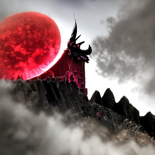 Dark Dragon on Castle Under Blood Moon
