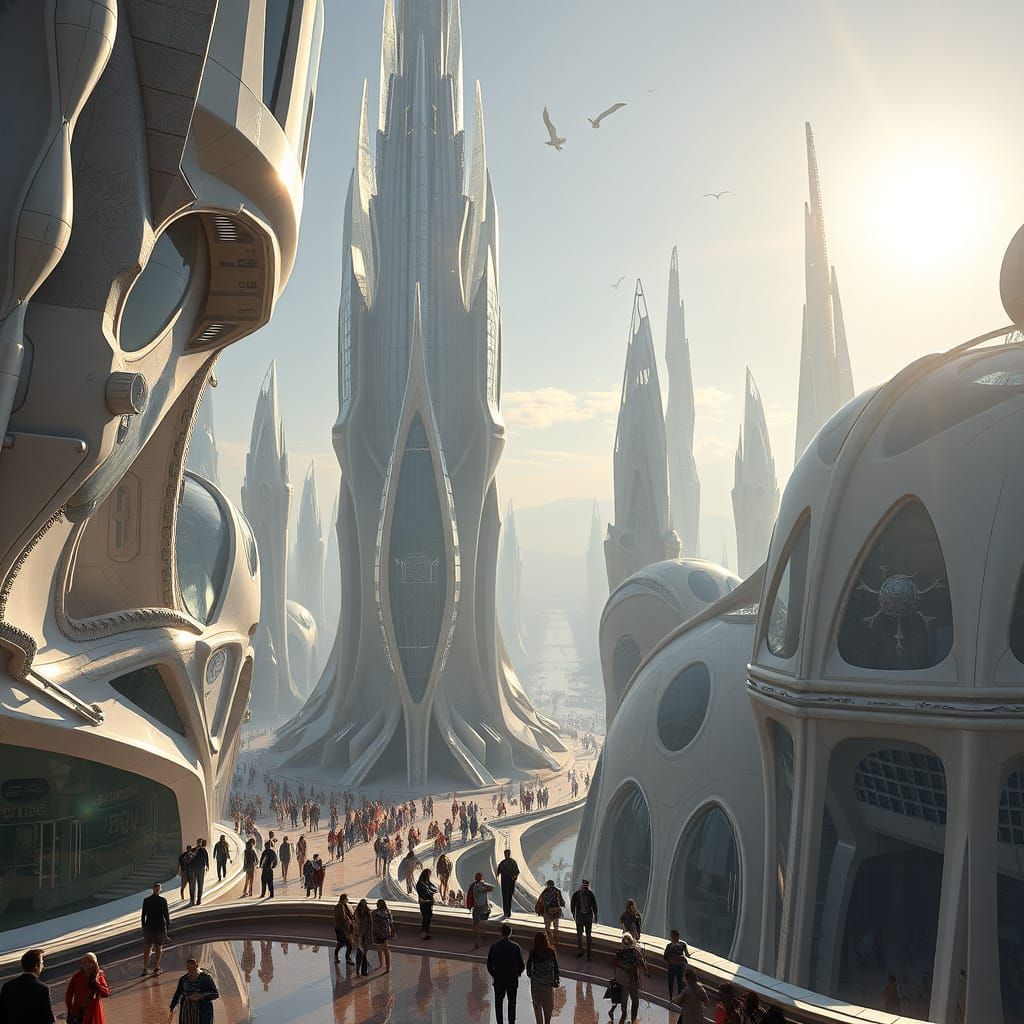 Ancient Atlantide Cityscape in Cyberpunk Style