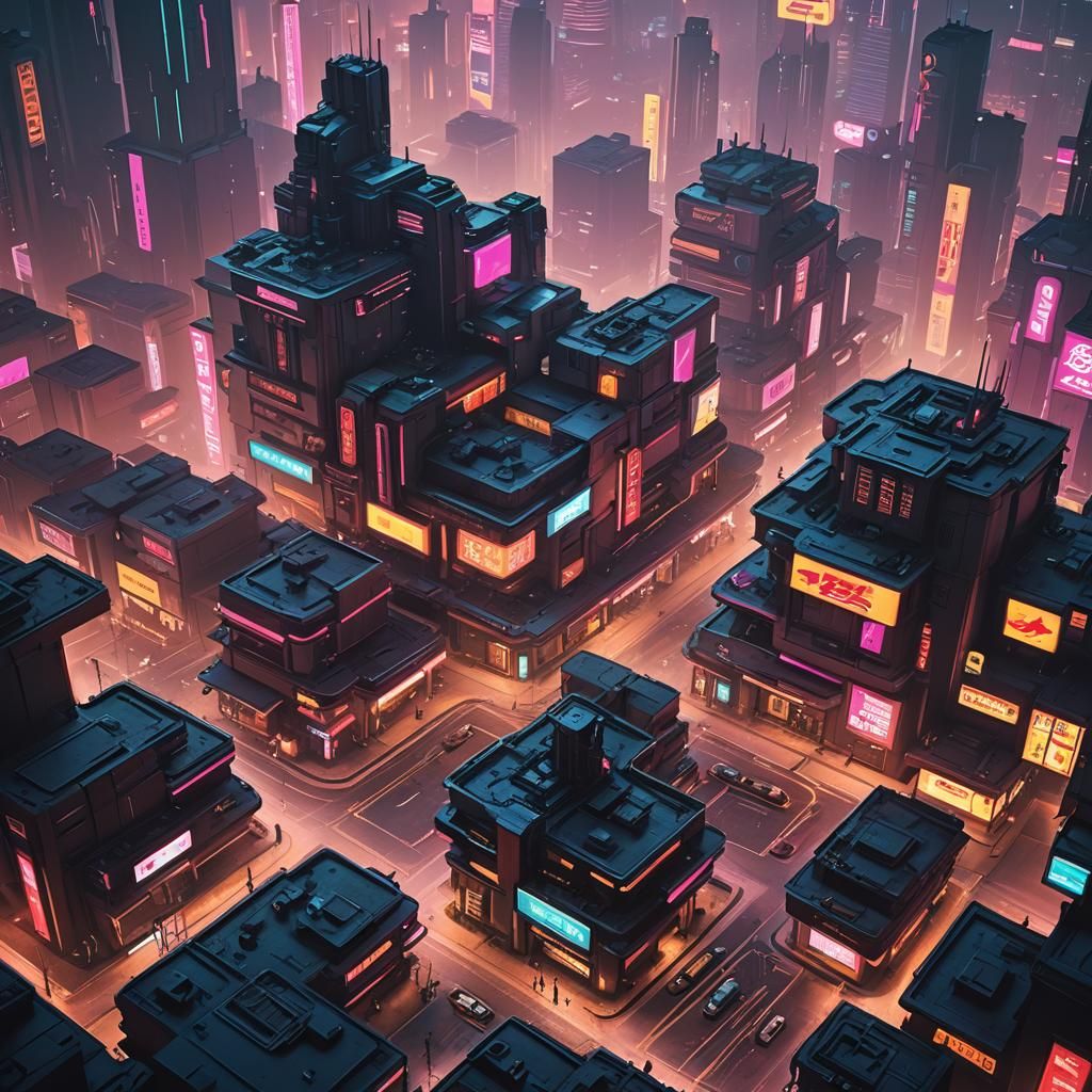 Futuristic Neon Cityscape in Cyberpunk Style