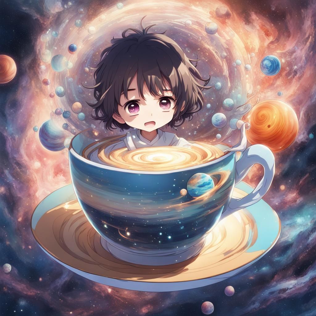 Galactic Teacup Dreamscape in Anime Style