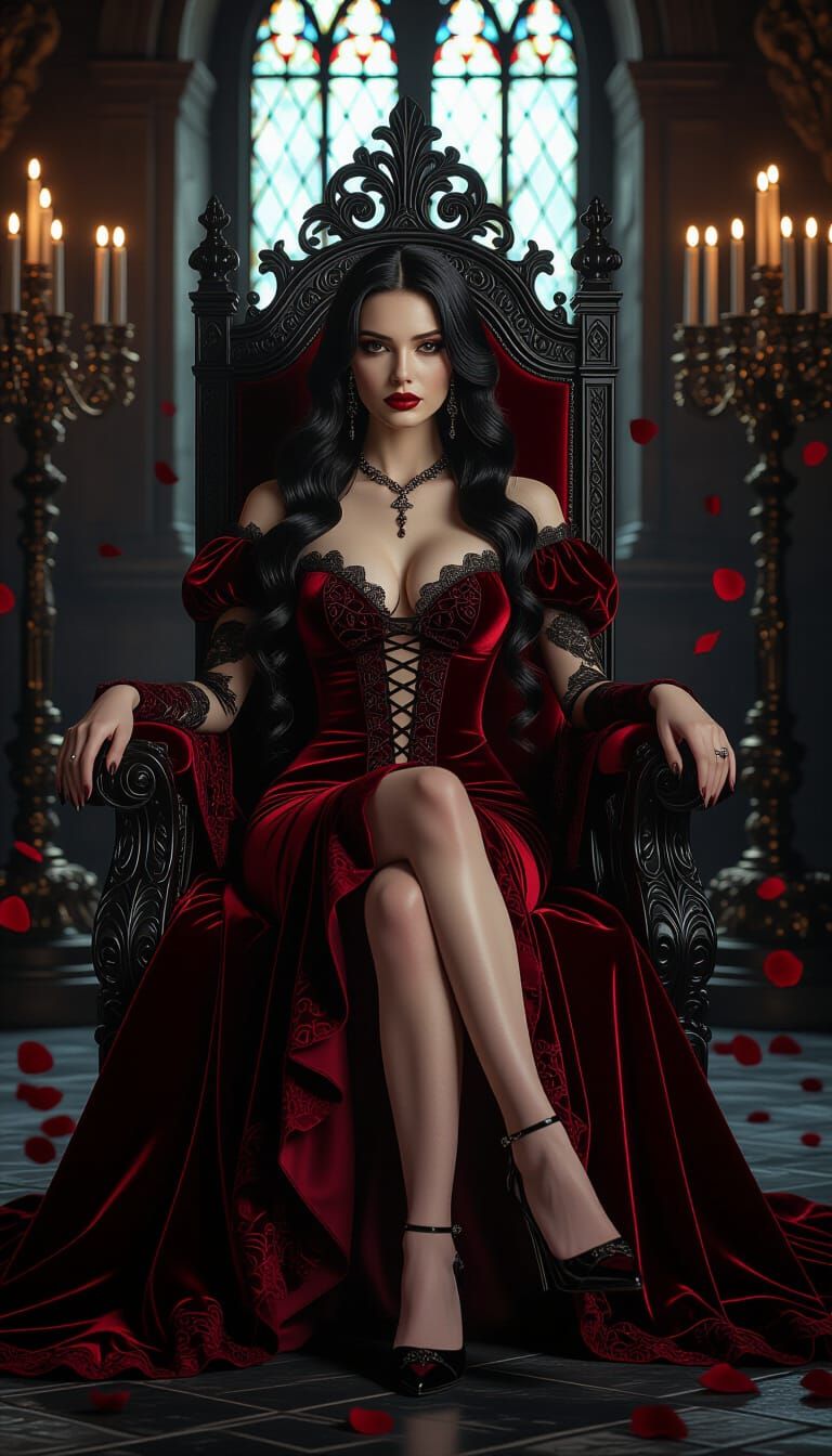Gothic Princess on a Throne in Romantic Style