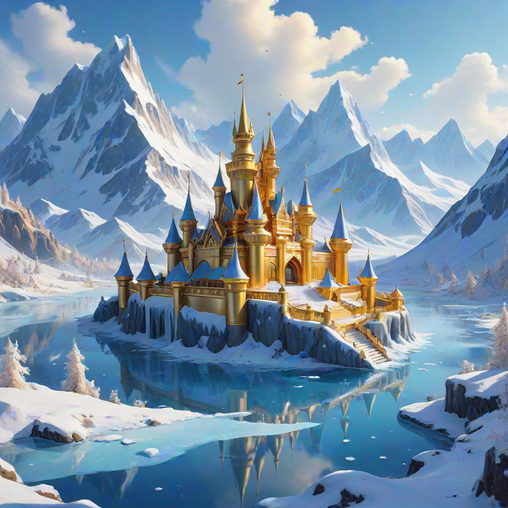 Golden Ice Kingdom in Glittering Digital Art