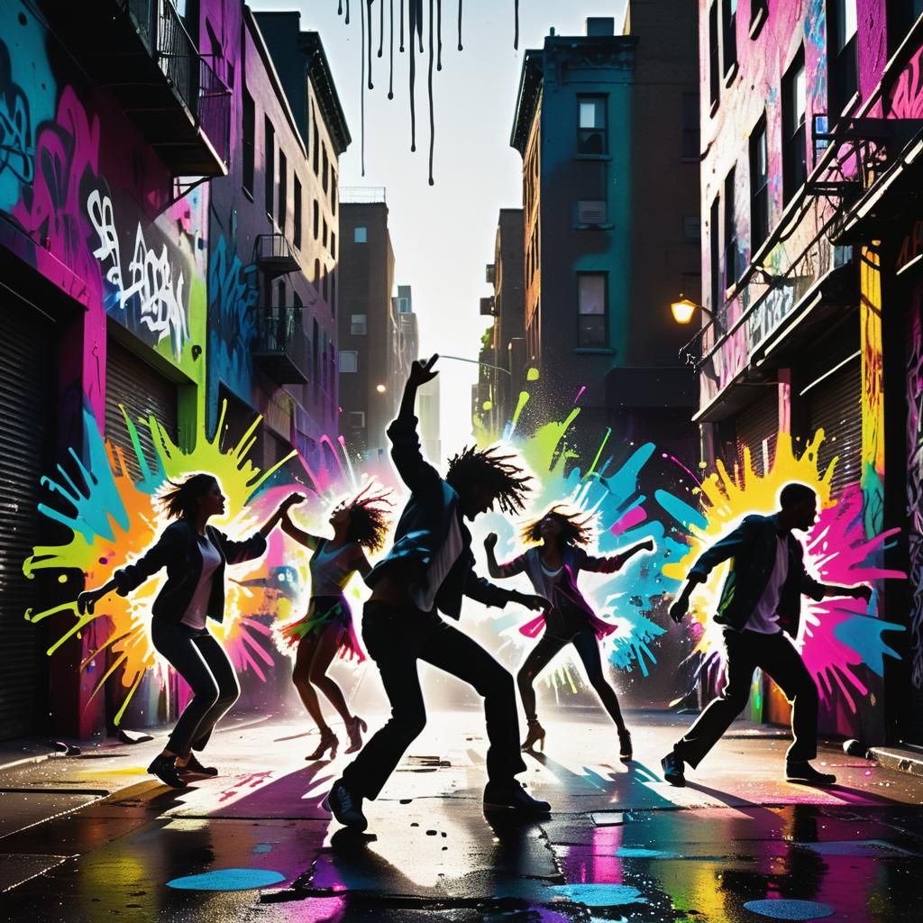 Dancing Figures in Graffiti City, Abstract Expressionism