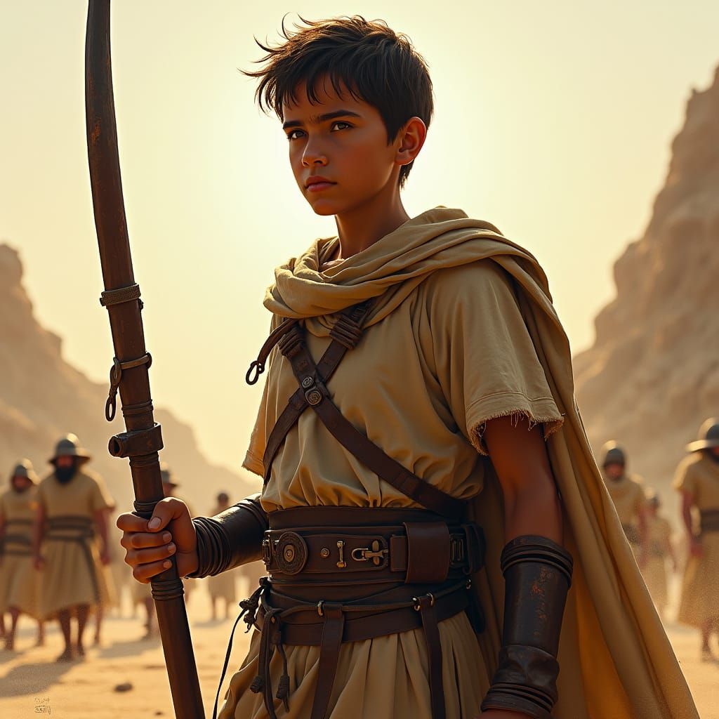 Israelite Warrior with Sling in Atmospheric Digital Painting