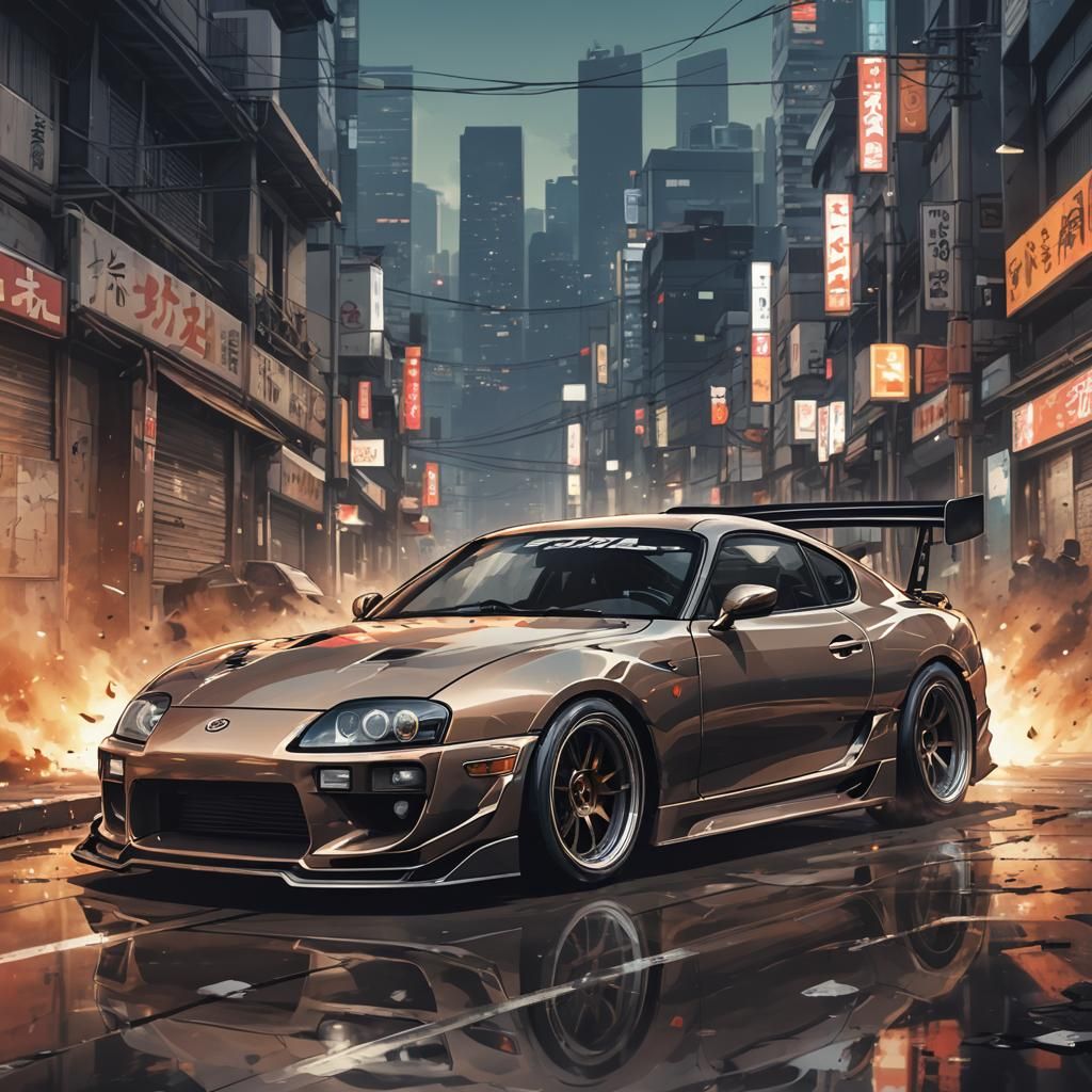 Toyota Supra in Cel-Shaded Anime Style