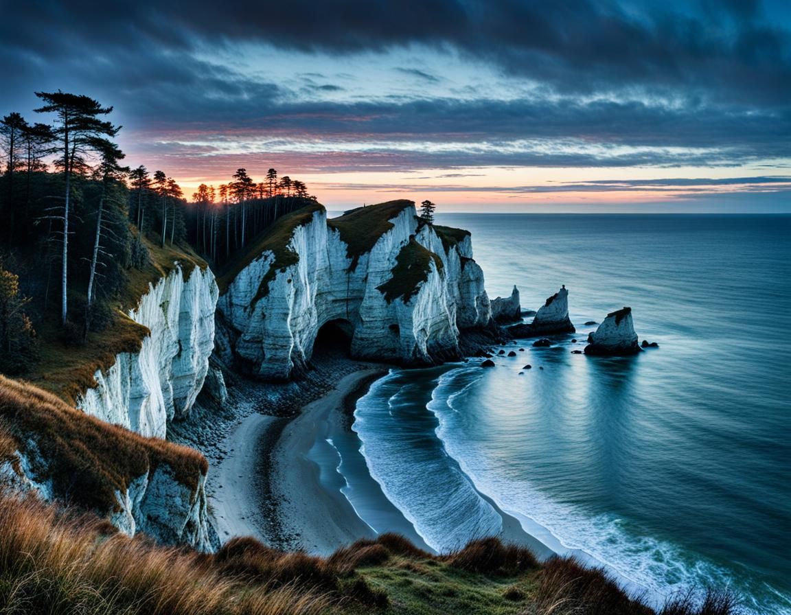 Chalk Coast of Rügen at Evening: Fairytale Illustration
