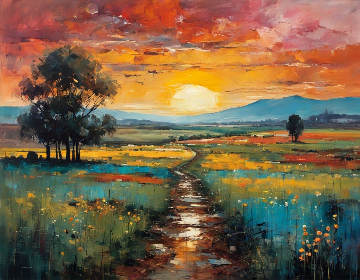 Abstract Landscape in Vibrant Expressionist Style