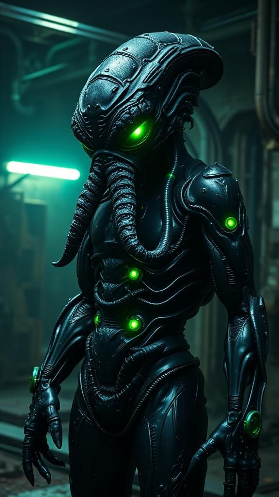 Biomechanical Cthulhu Transformation in Industrial Cyberpunk...