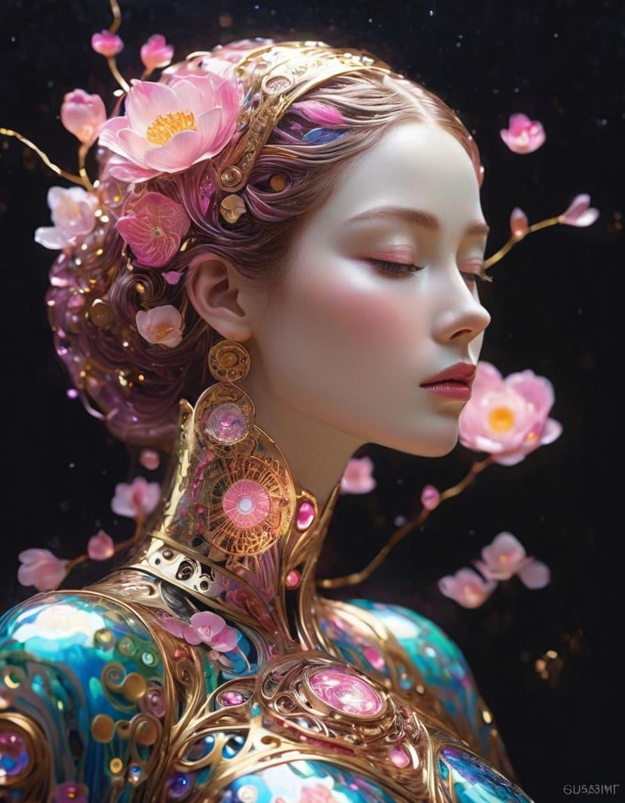 Intricate Golden Hour Portrait in Whimsical Watercolor Style