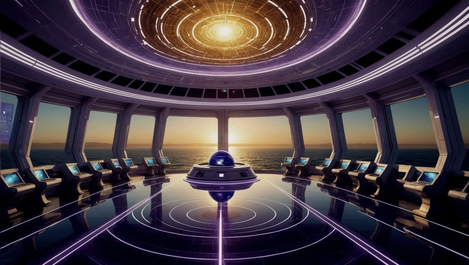 Holographic Futuristic Seascape with Glowing Symbols