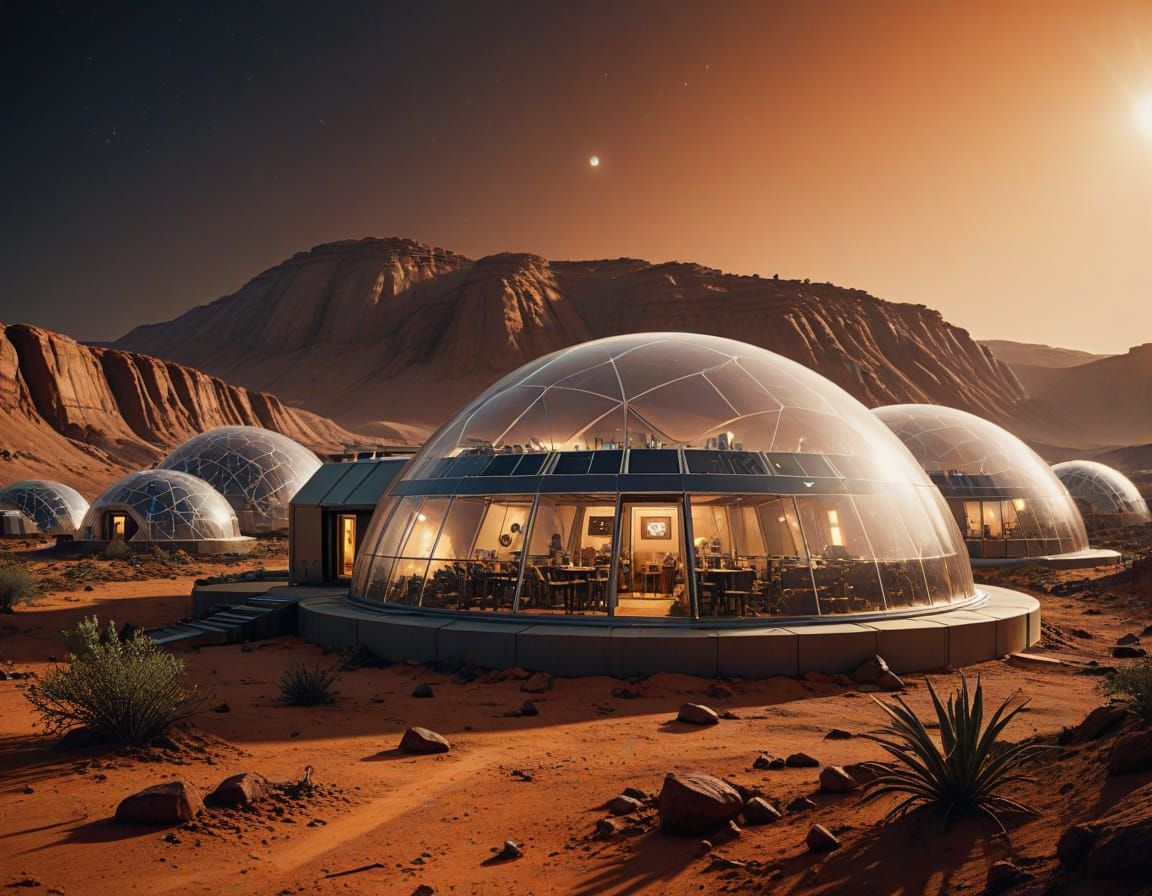 Solarpunk Mars Settlement at Night