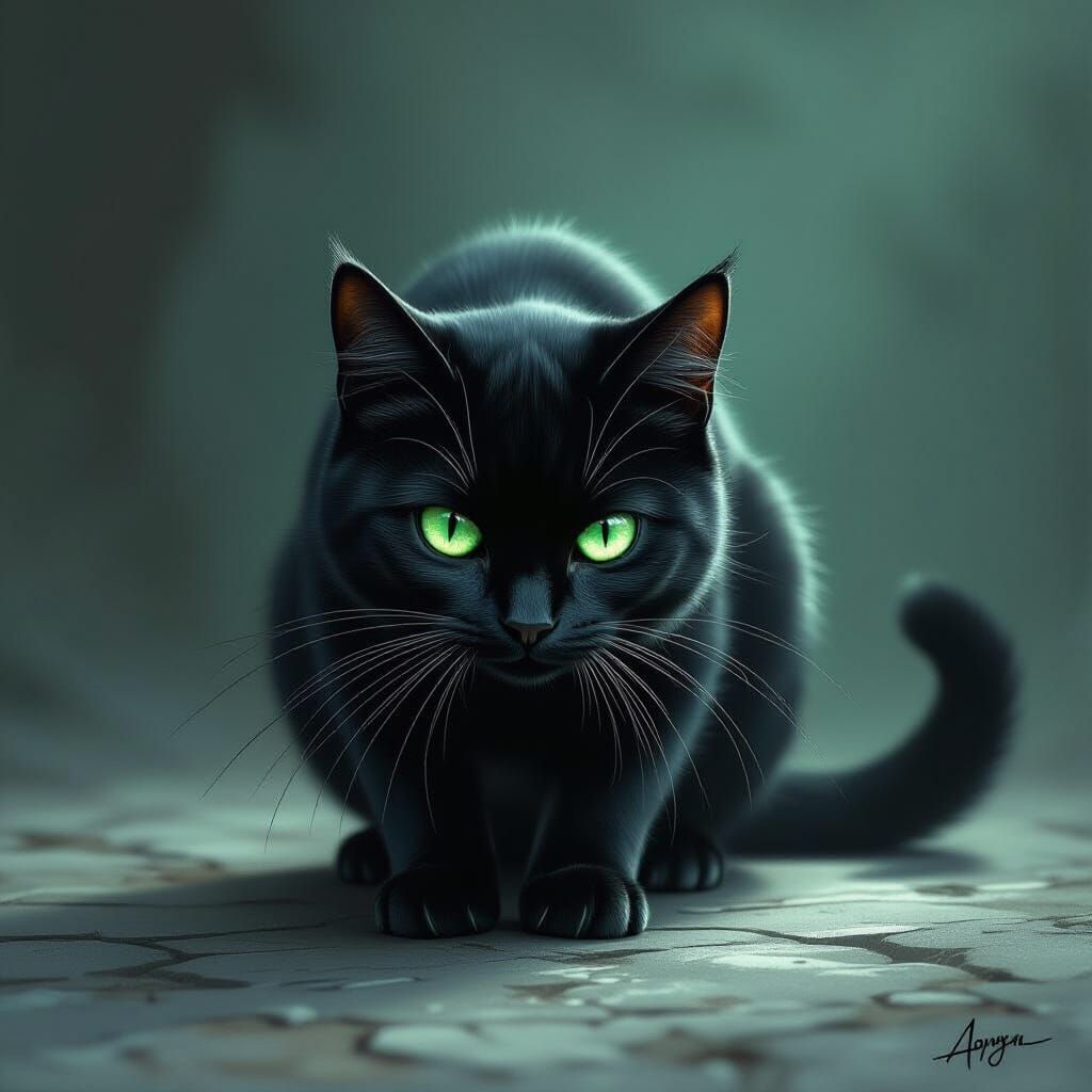 Deadly Black Cat in Dark Fantasy Style