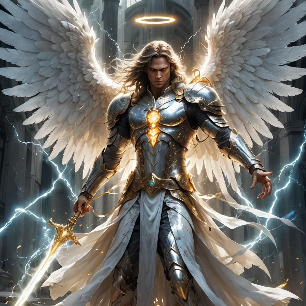 Radiant Angel with Lightning Sword: 3D Anime Art