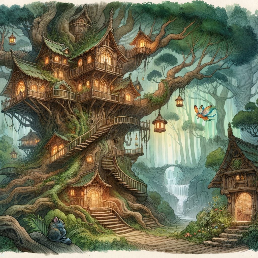 Whimsical Treehouse in Enchanted Forest