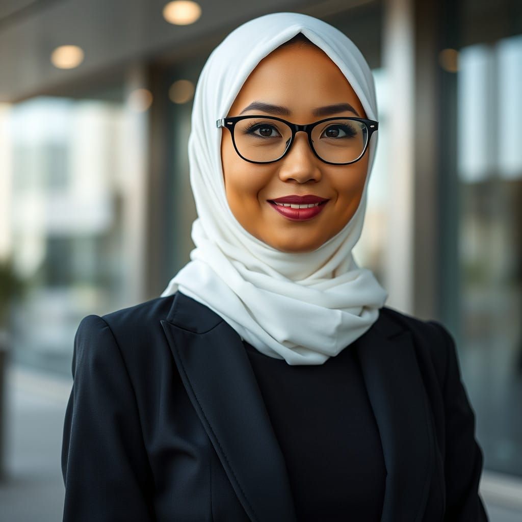 Confident Hijabi Woman in Modern Office Setting