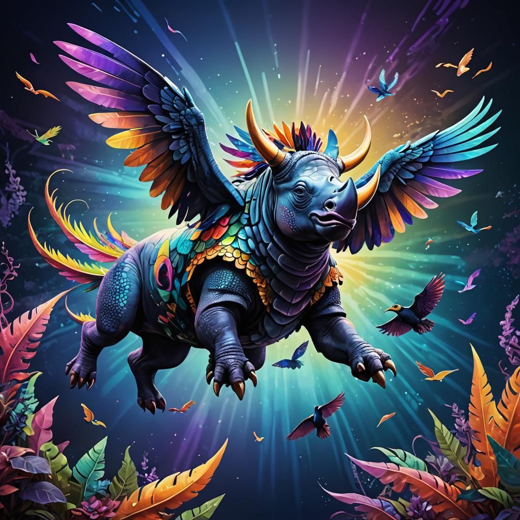 Winged Rhino-Octopus-Toucan Hybrid Concept Art