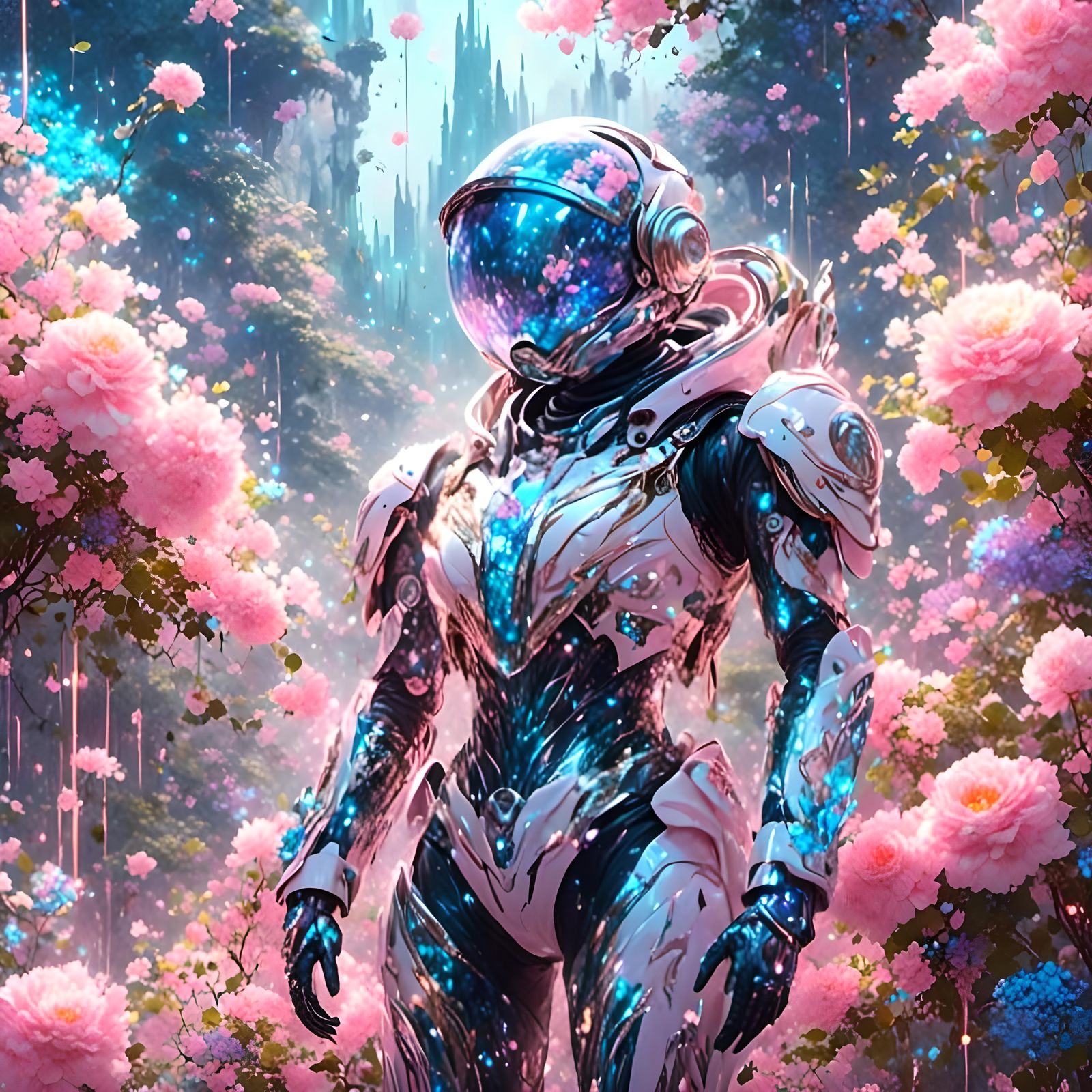 Cyberpunk Astronaut in a Floral Sky