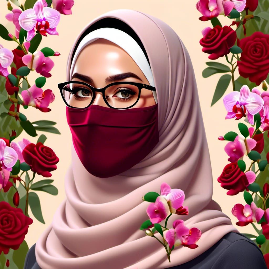 Beautiful Hijabi Portrait with Floral Background