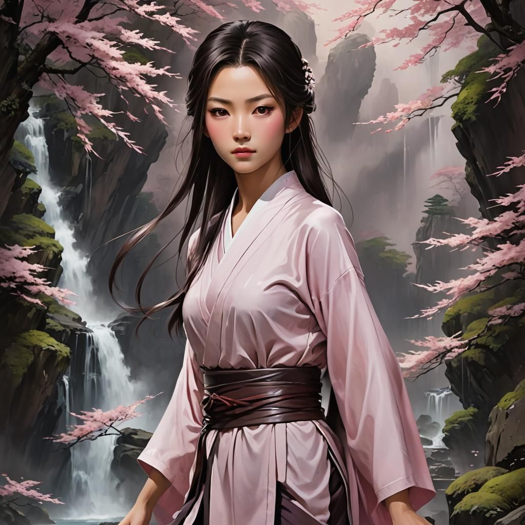 Mystical Japanese Heroine Portrait in Dark Fantasy Style