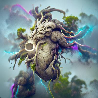 Heart-Shaped Tree God in Ethereal Style