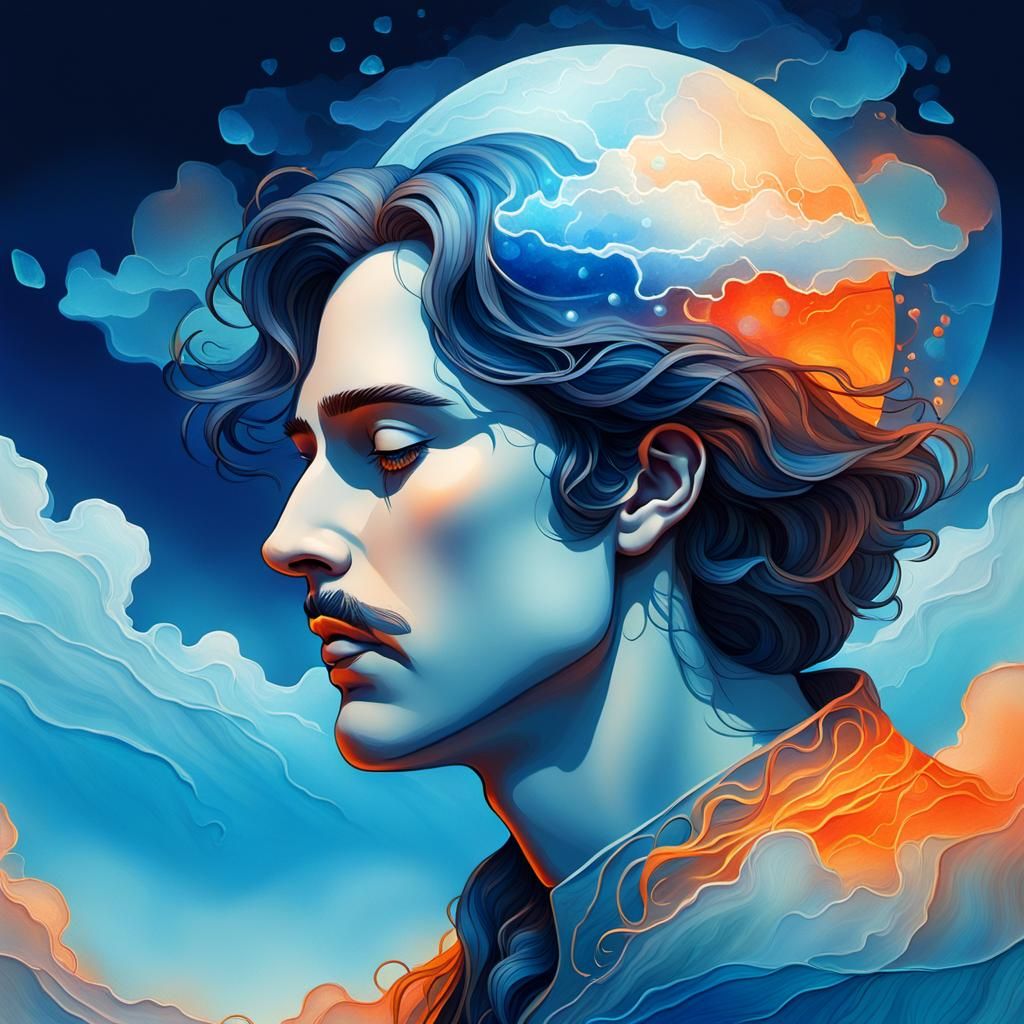Dreamscape Face: Surreal Digital Art Nouveau Portrait