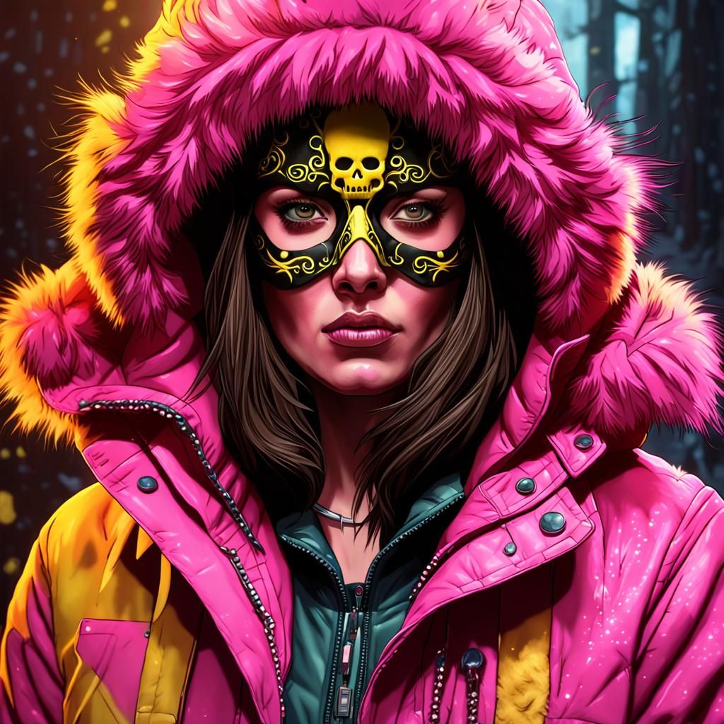 Brunette Assassin in Pink Mask: Digital Portrait